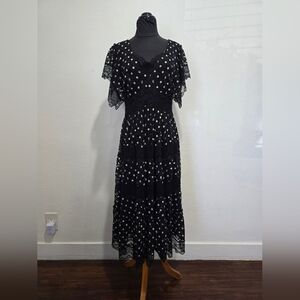 Elegant Black and White Polka Dot Lace Dress BY SFIZIO
